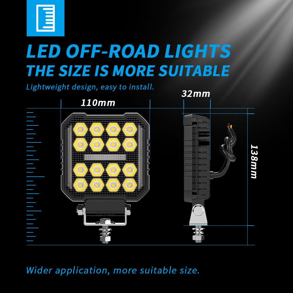 DXZ 2024 New 4inch Led 4X4 Square Spotlight 16LED Work Light for Truck Led Working Lights Black Cover Led Square Headlights