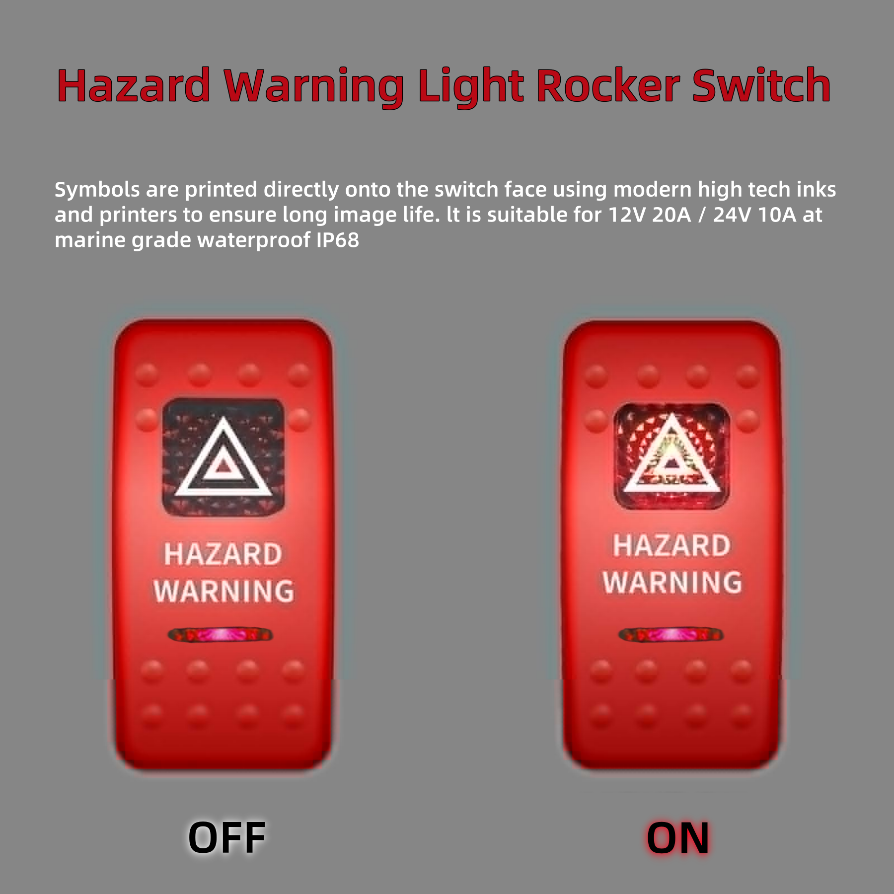 Hazard Warning Rocker Switch with Red Cover 4/5 Pin SPST 12V ON-OFF Switch Car Hazard Lights Rocker Toggle Switch Waterproof