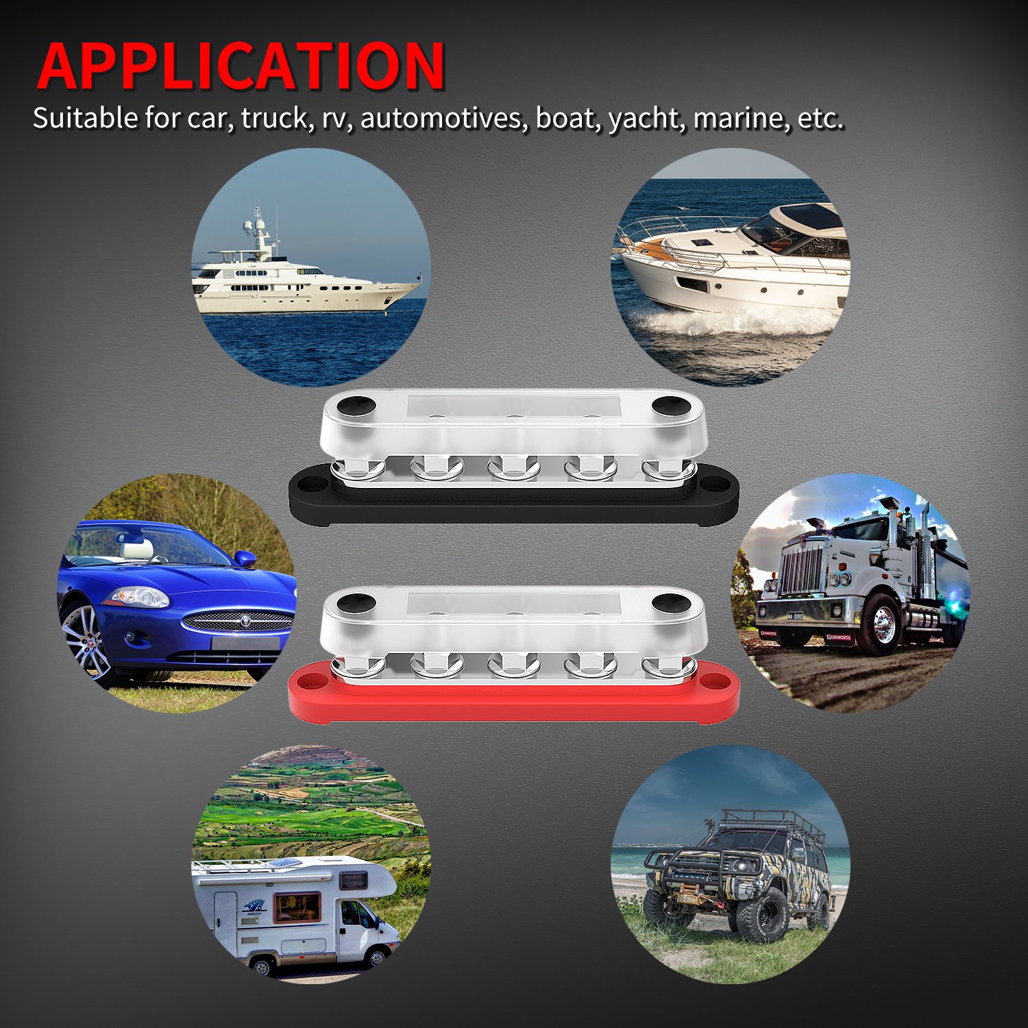 12-48VDC 5 X M8 Busbar 150A Terminals Bus Bar Copper Power Distribution Terminal Blocks with Cover for Car Boat