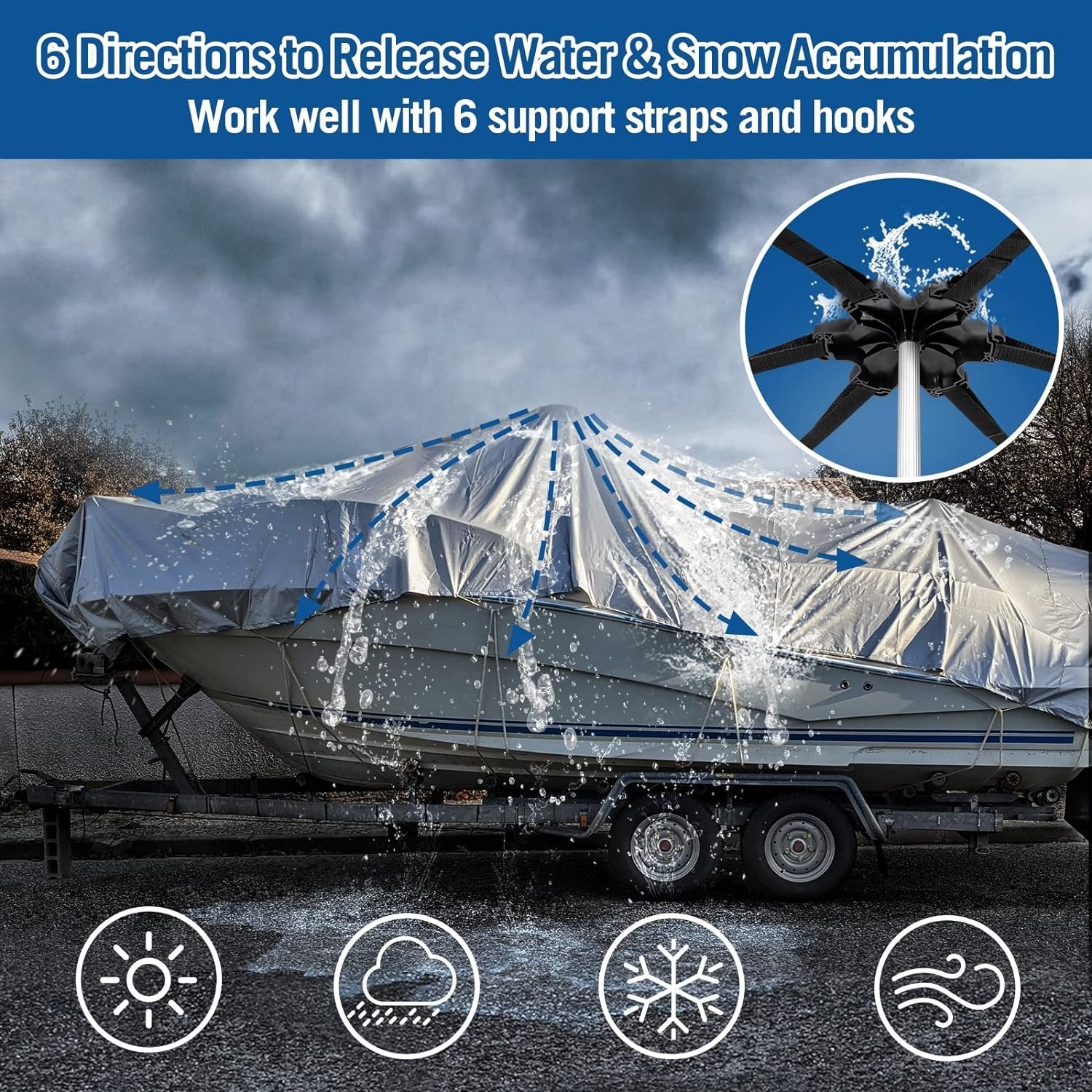 Boat Cover Support Pole with Metal Tripod Base and Adjustable with 6 Straps
