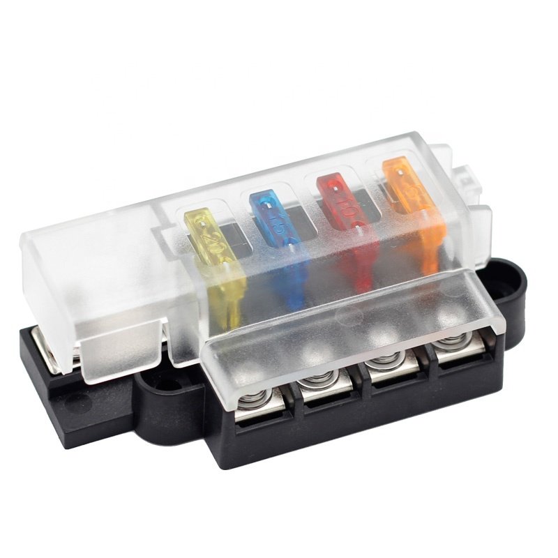 Automotive Boat Marine 4 Way Blade Fuse Box 12~32V 4 Circuit Fuse Block with Cover
