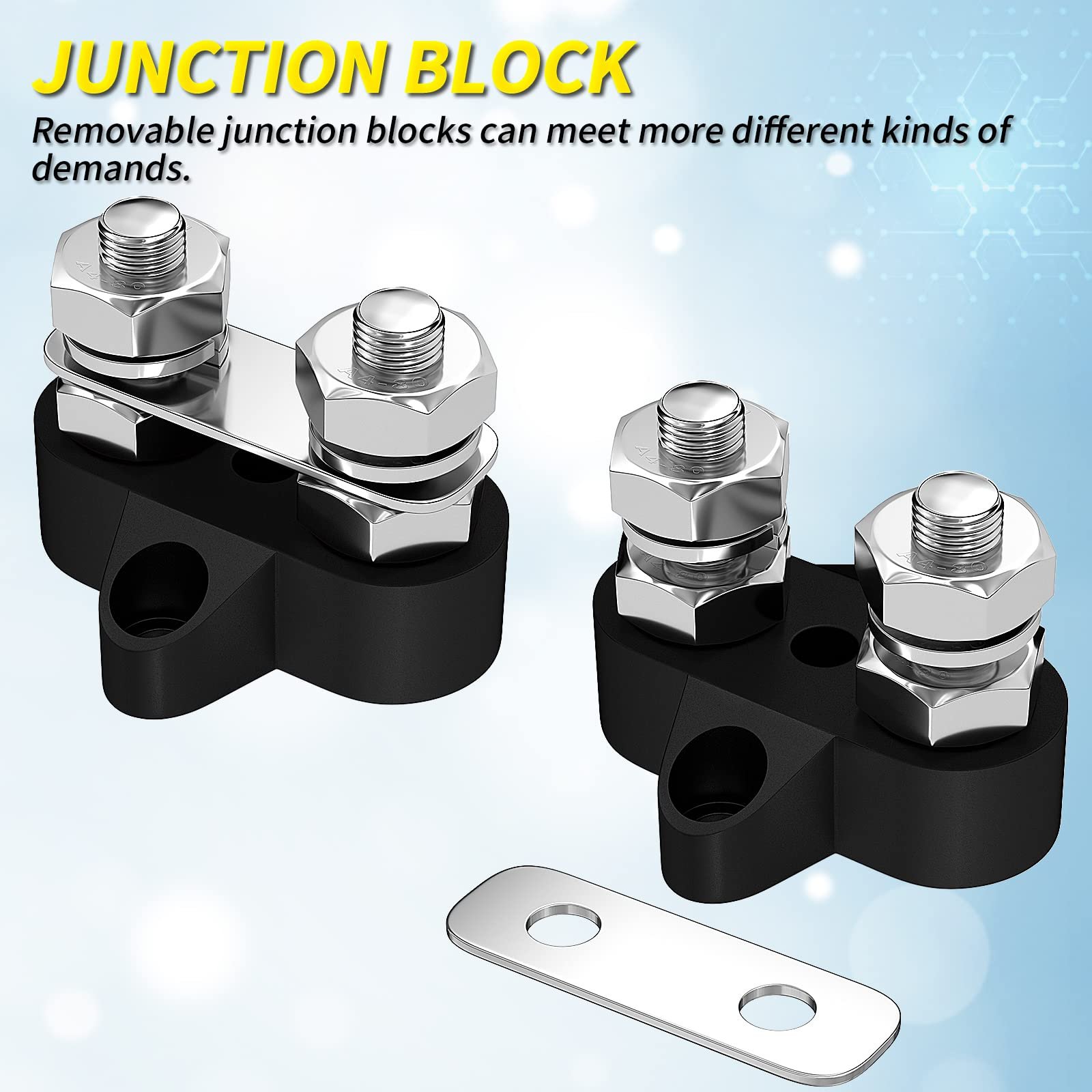 Bus Bar 12V Battery Wire Power Distribution Terminal Block M8 Dual Studs Junction Block Post Busbar for Auto Car Marine Boat