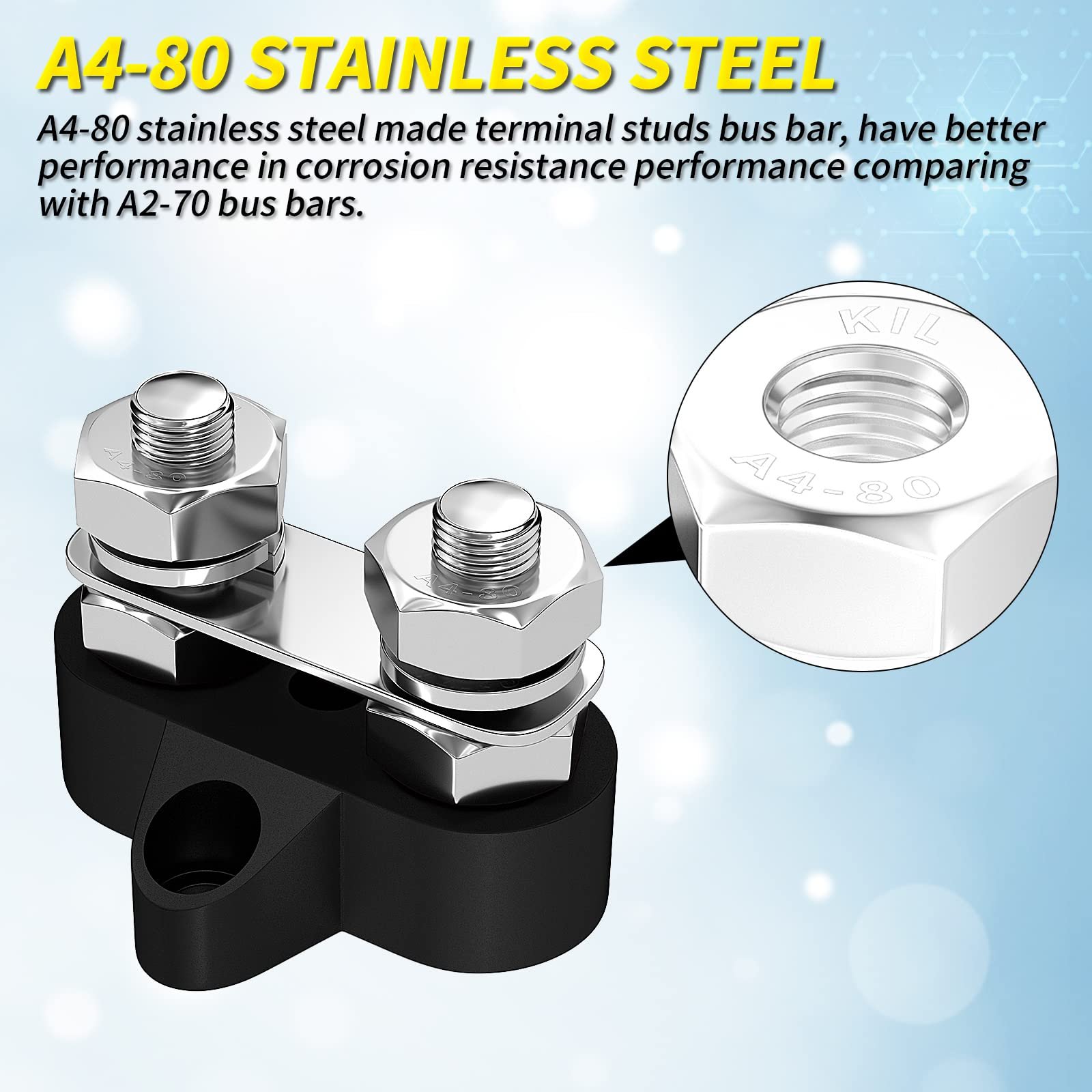 Bus Bar 12V Battery Wire Power Distribution Terminal Block M8 Dual Studs Junction Block Post Busbar for Auto Car Marine Boat