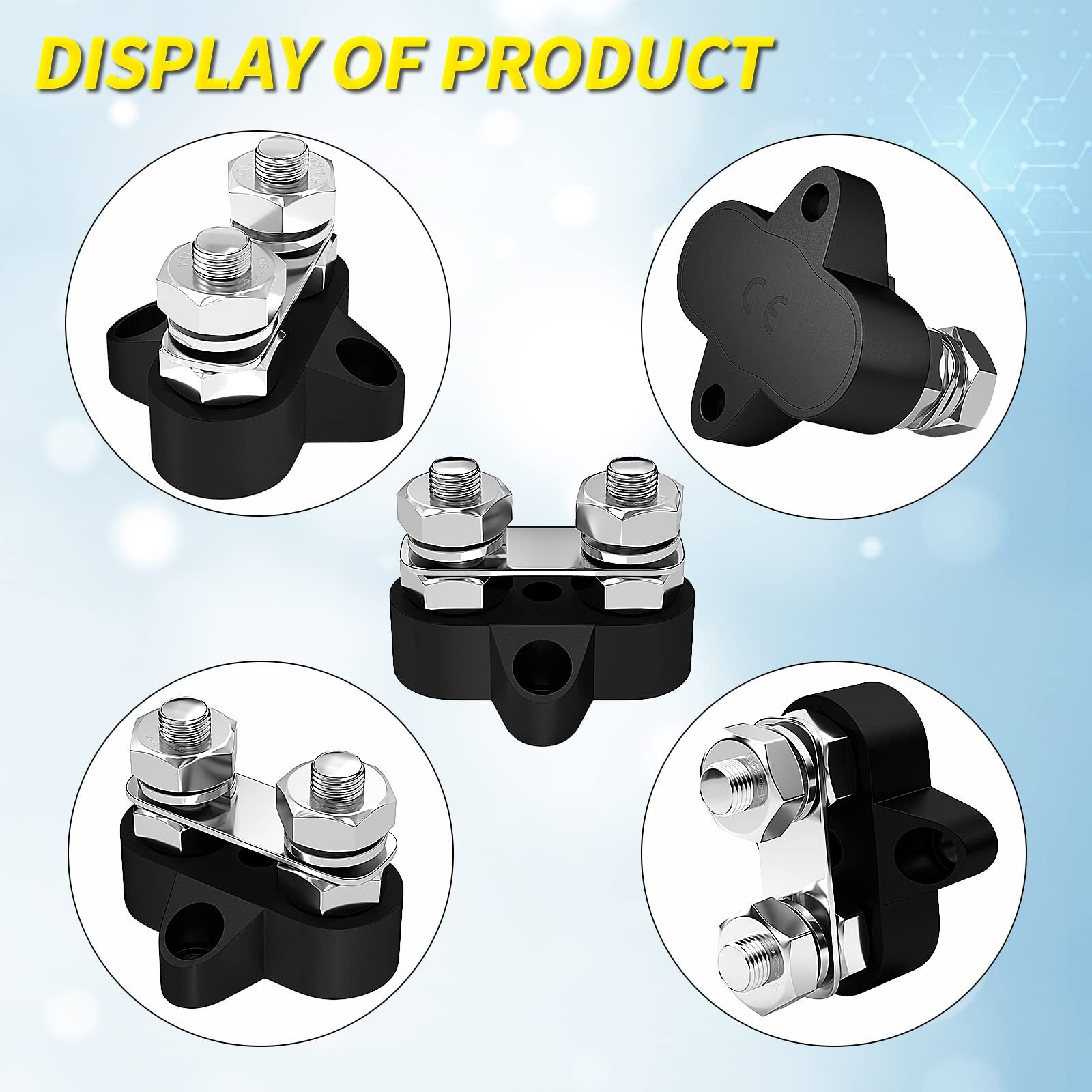 Bus Bar 12V Battery Wire Power Distribution Terminal Block M8 Dual Studs Junction Block Post Busbar for Auto Car Marine Boat