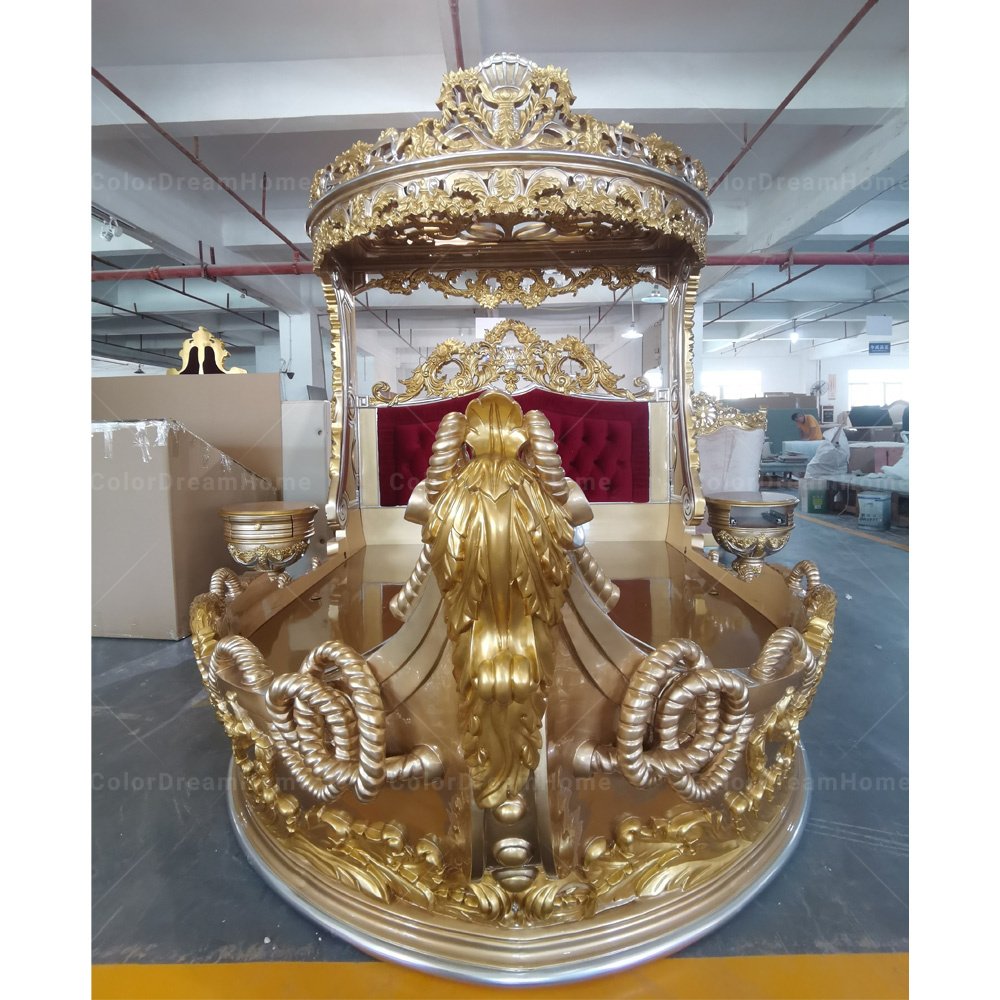 Luxury Antique Golden Pirate Boat Bed Pure Hand Carved Bedroom Furniture