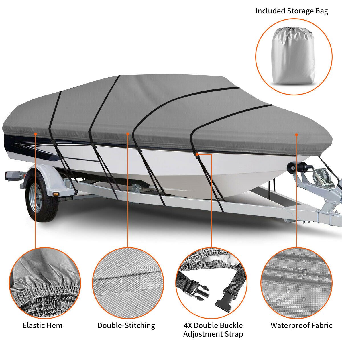 Lightweight Custom Made 17-19ft X 95" Beam Width Waterproof Boat Cover Yacht Cover