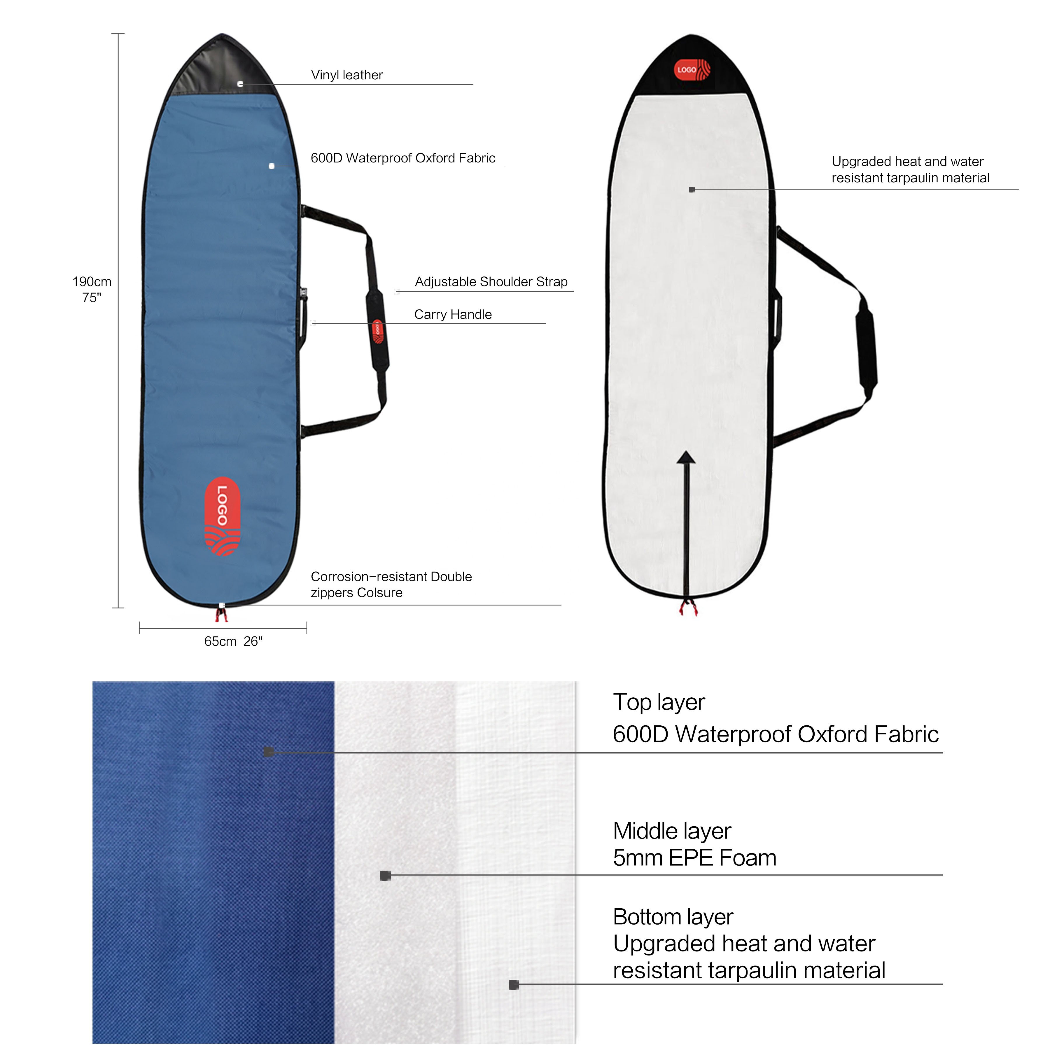 Hybrid Surfboard Bag for Fish & Boat Accessories Lightweight Board Storage & Carrying Bags for Outdoor & Travel