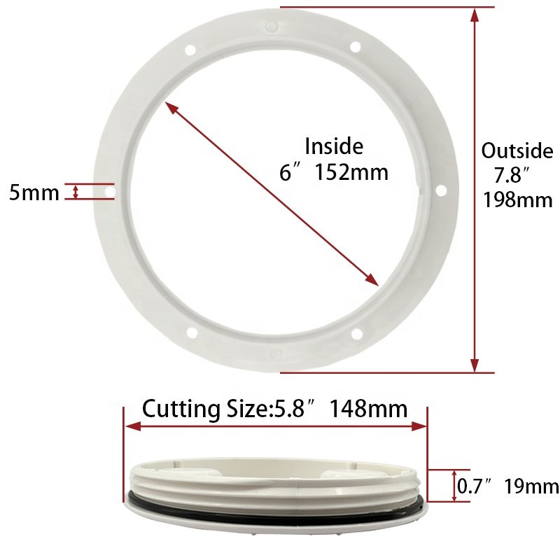 Boat Round Non 6" Slip Inspection Hatch with Detachable Cover White Deck Cover Marine Accessories