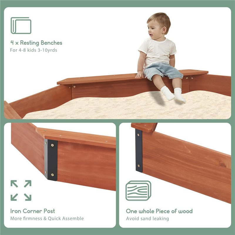 85''x78''x9'' Wooden Octagon Sandbox with Cover