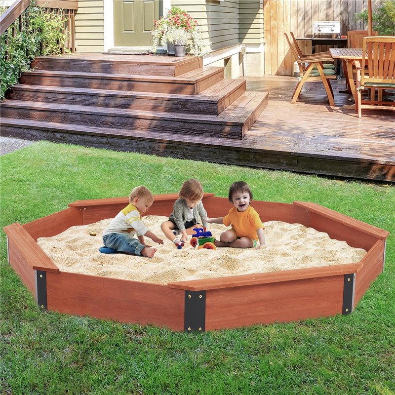 85''x78''x9'' Wooden Octagon Sandbox with Cover