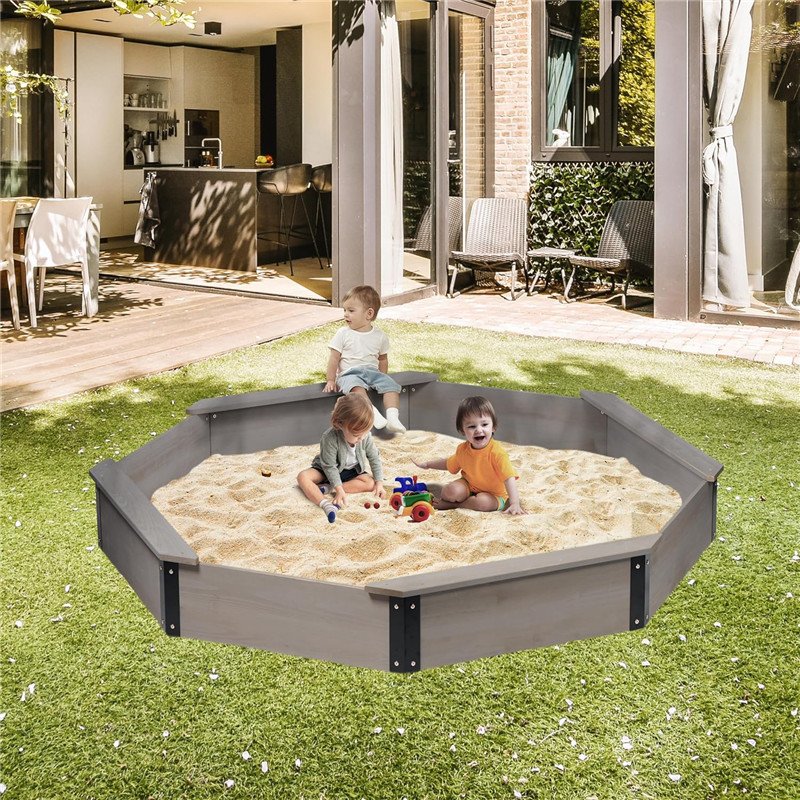 85''x78''x9'' Wooden Octagon Sandbox with Cover