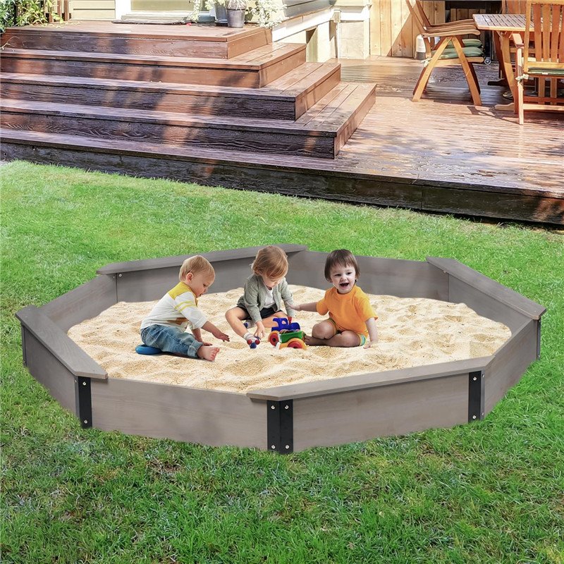85''x78''x9'' Wooden Octagon Sandbox with Cover