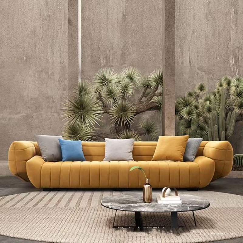 Modern Comfortable Living Room Furniture Sofa Set Light Luxury Yellow Banana Boat Velvet Fabric Sofa