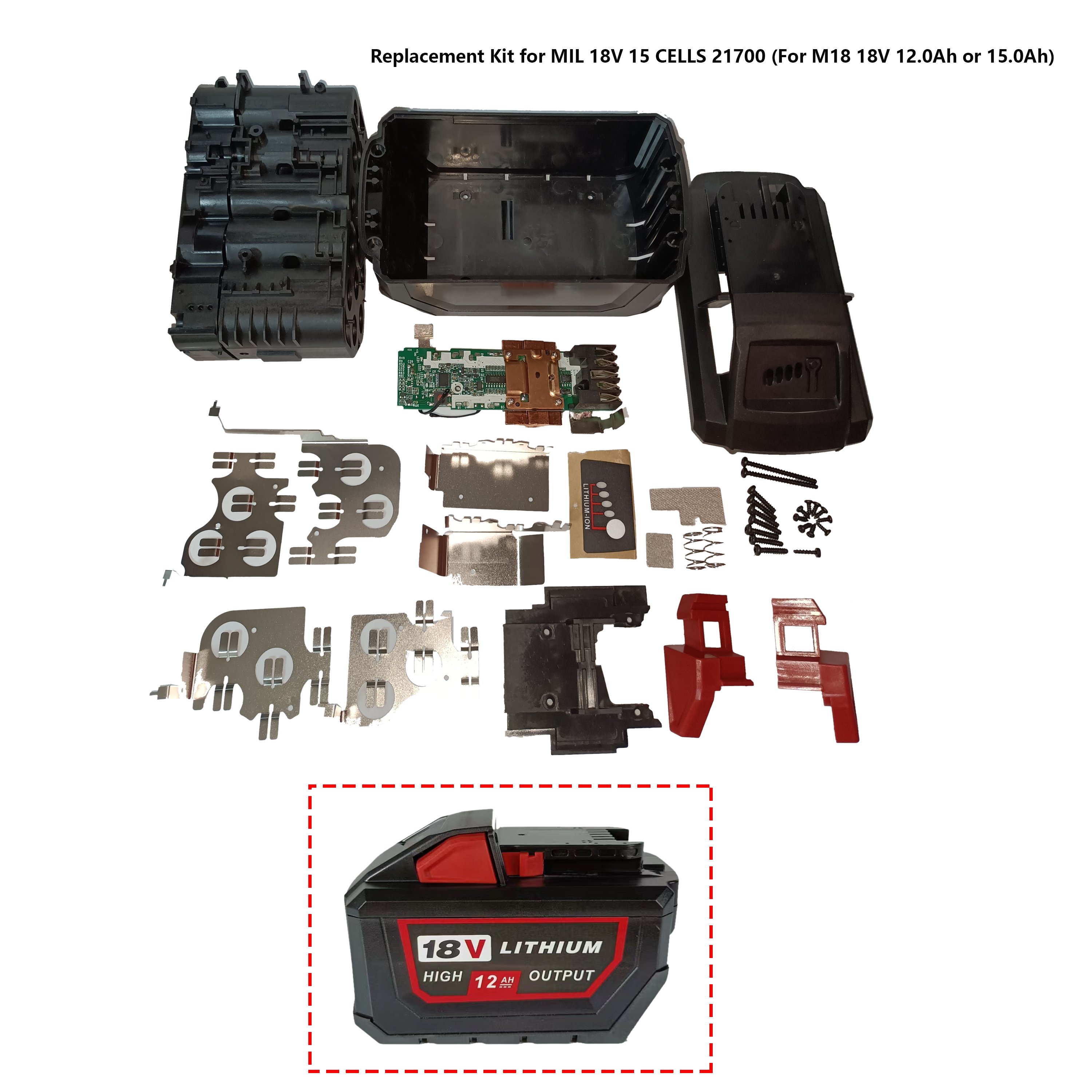 Factory Price Milwauke M18 18V 12.0ah Plastic case Bms 15.0AH Plastic Housing 15 Cell 21700 Plastic Cover PCB 40V BL4040 BL1021B