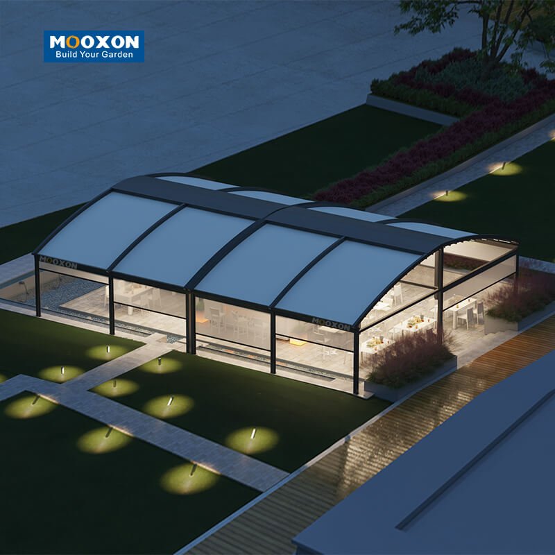 Mooxon Motorized Retractable Pergola with Waterproof PVC Roof Awning for Outdoor Sunshade