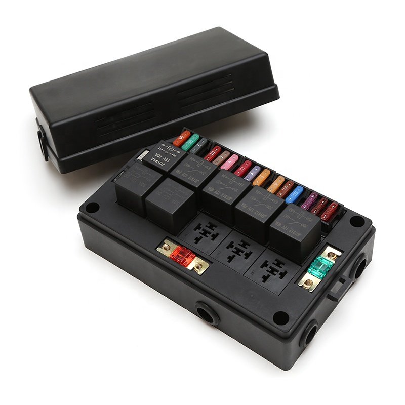Car Block Slot Socket Boxes 10 Relays 15 Way Blade Fuses Waterproof Fuse Box with Copper Terminals for Boat Vehicles