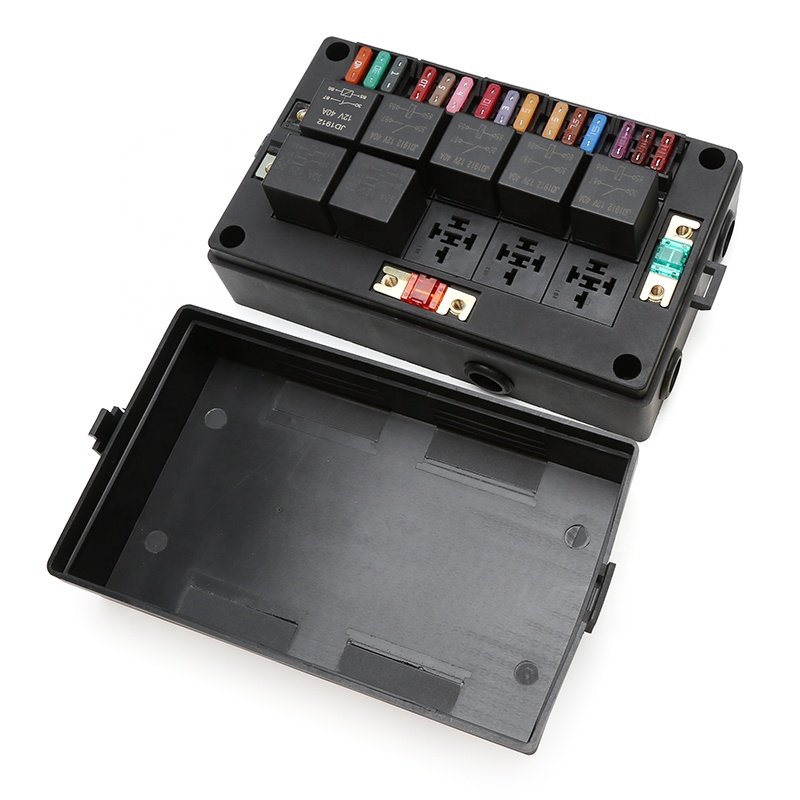 Car Block Slot Socket Boxes 10 Relays 15 Way Blade Fuses Waterproof Fuse Box with Copper Terminals for Boat Vehicles