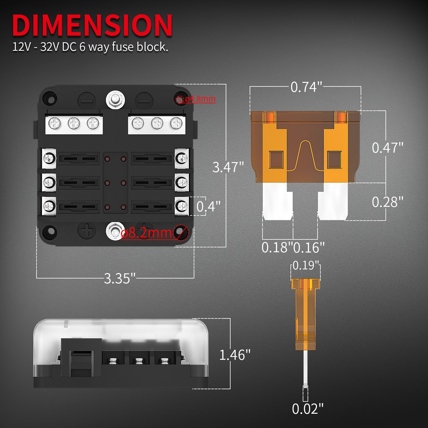 DIY 32V 100A 6 Way Fuse Block LED Fuse Holder Waterproof ATO ATC Car Blade Fuse Box with Transparent Cover
