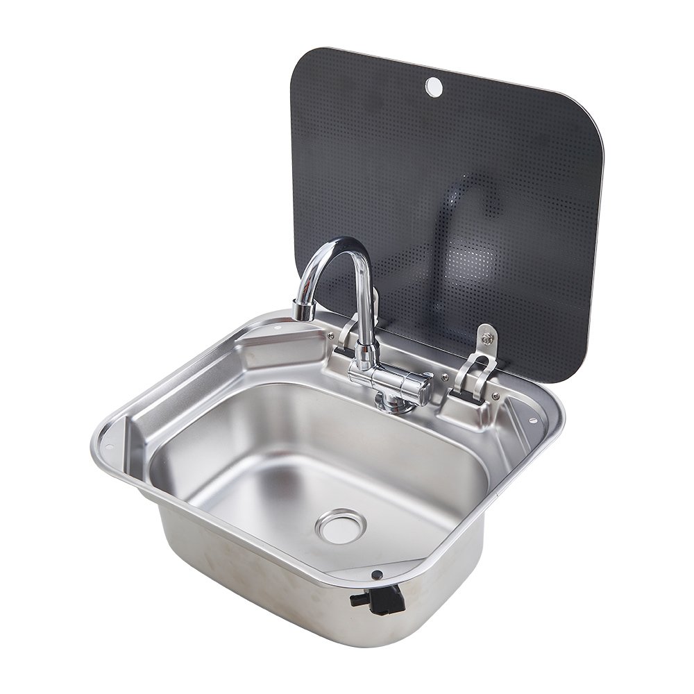 Single Bowl With Toughened Glass Stainless Steel Camper Motorhome Portable Caravan RV Kitchen Sink