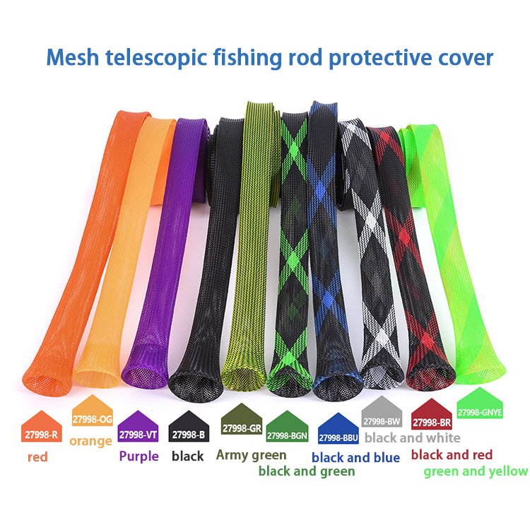 Verified Supplier 35MM*1.7M PET Casting Fishing Rod Cover Braided Mesh Tube Telescopic Fishing Rod Protective Cover Rod Cover Fi