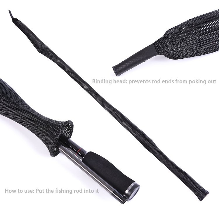 Verified Supplier 35MM*1.7M PET Casting Fishing Rod Cover Braided Mesh Tube Telescopic Fishing Rod Protective Cover Rod Cover Fi