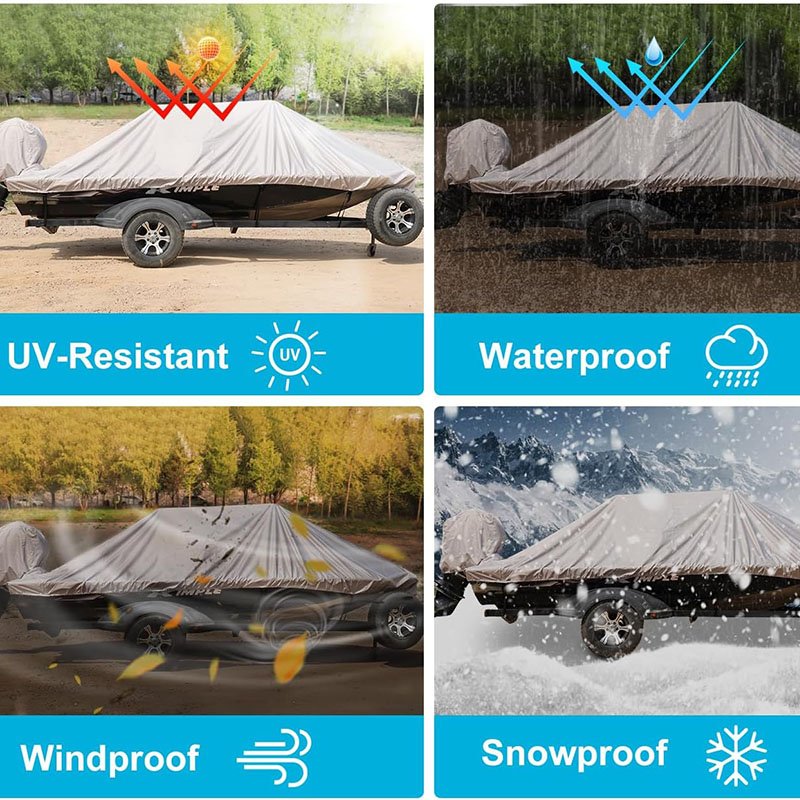 Heavy Duty 900D Marine Grade Polyester Boat Cover Waterproof V-Hull Cover 14'-16' Trailerable Boats Includes 5 Tightening Straps