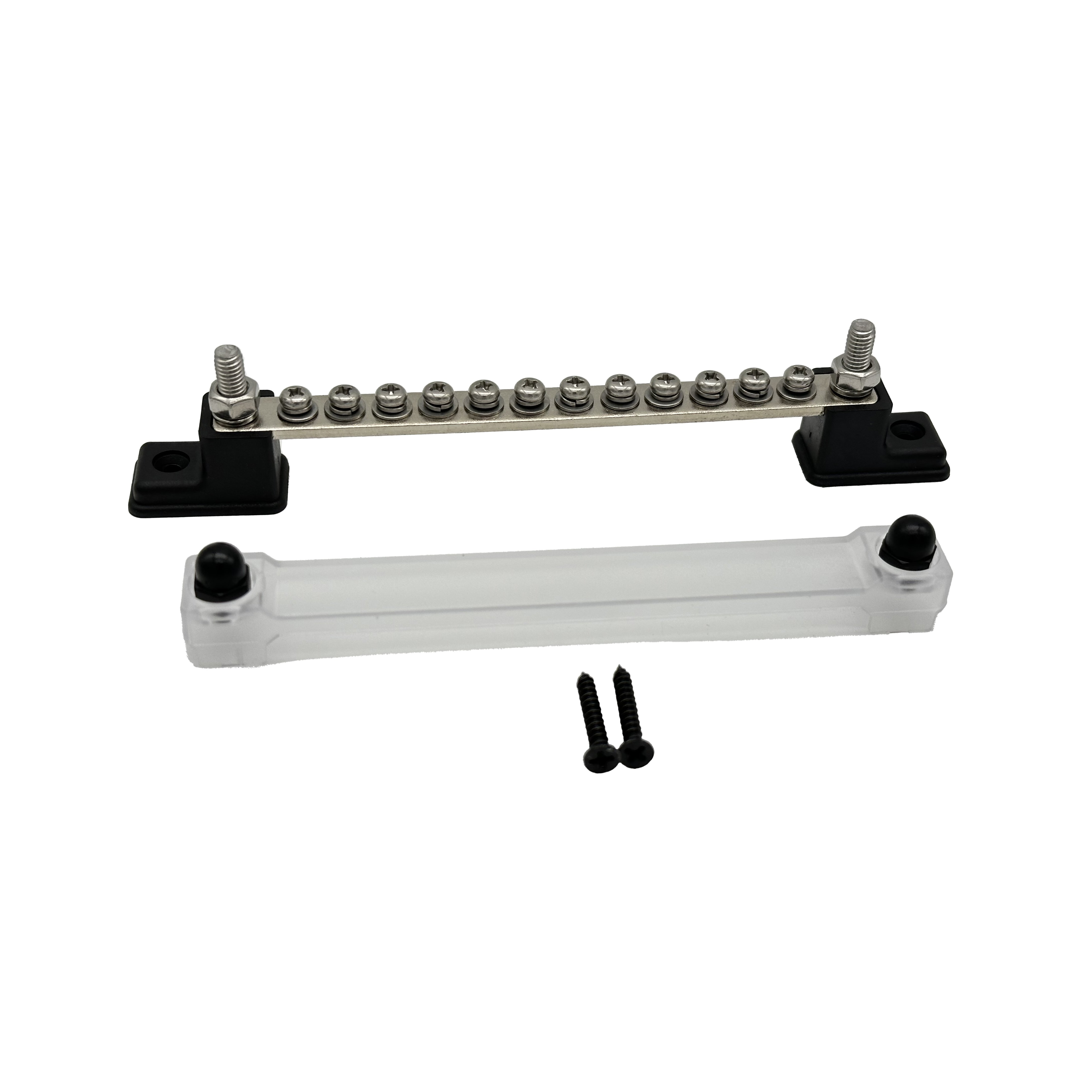 High Quality 100A Ground Power Distribution Block 12 Screw Terminal With Copper Bus Bar and Cover Surface Mount 48V