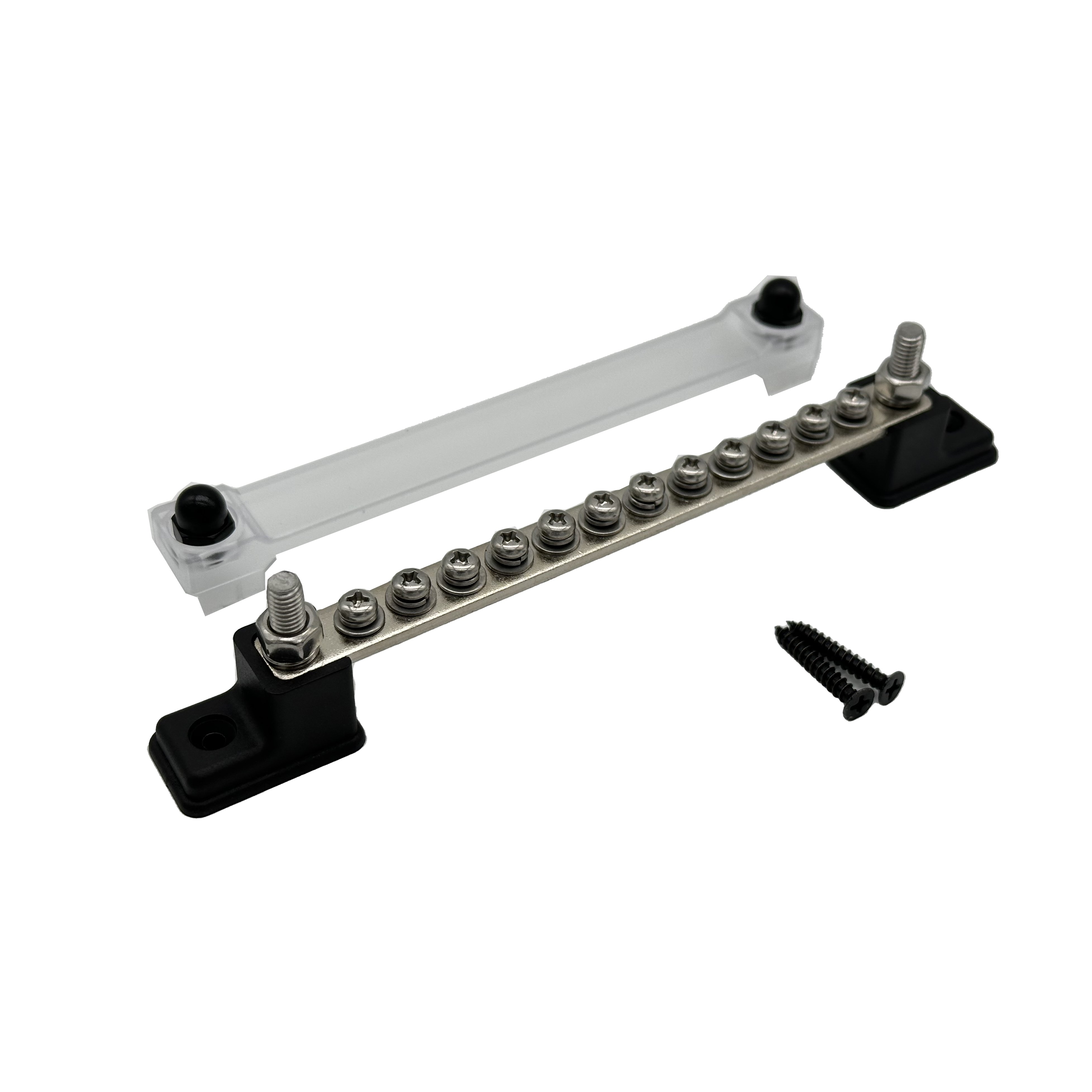 High Quality 100A Ground Power Distribution Block 12 Screw Terminal With Copper Bus Bar and Cover Surface Mount 48V