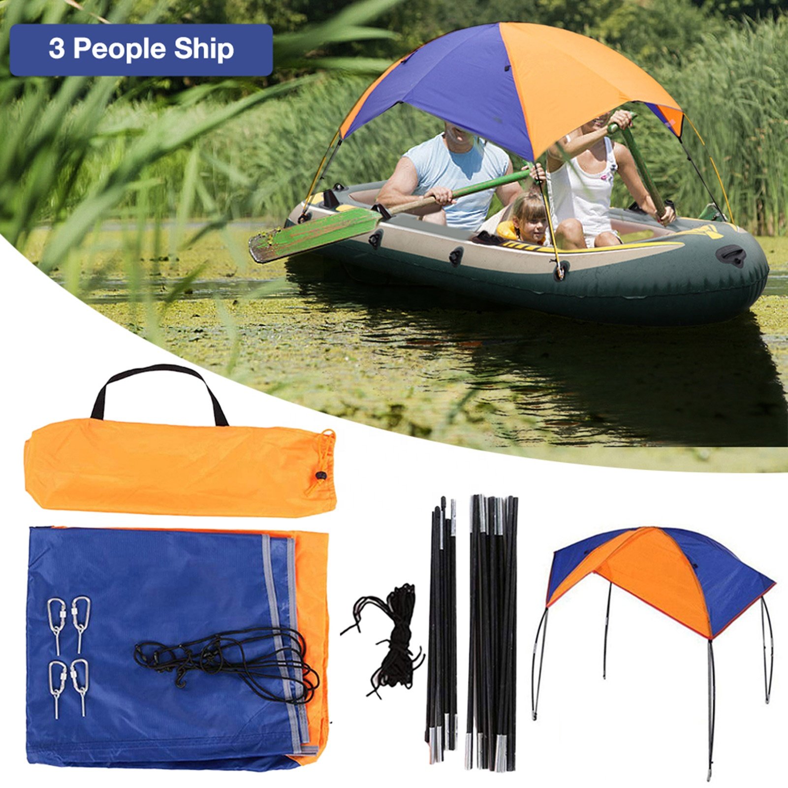 Inflatable Boat Fishing Sunshade Rain Canopy Kayak Kit Canopy Top Cover Folding Sunshade Boat Tent Kayak Accessories 3-person