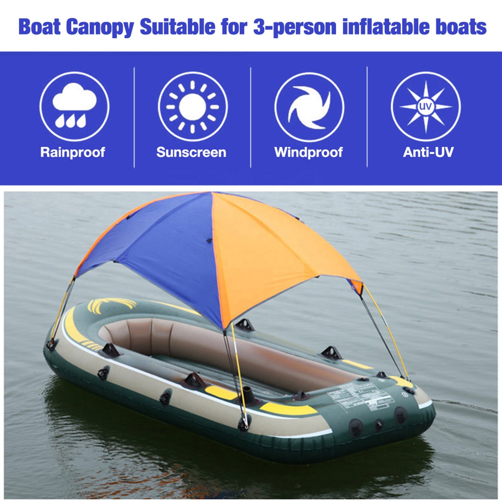 Inflatable Boat Fishing Sunshade Rain Canopy Kayak Kit Canopy Top Cover Folding Sunshade Boat Tent Kayak Accessories 3-person