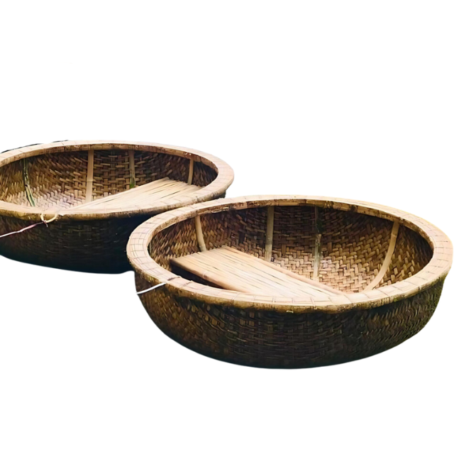 Wholesale Customizable OEM Single-Seating Oval Bamboo Coracle Fishing Boat Fast Delivery Good Price Vietnam Rowing Boats