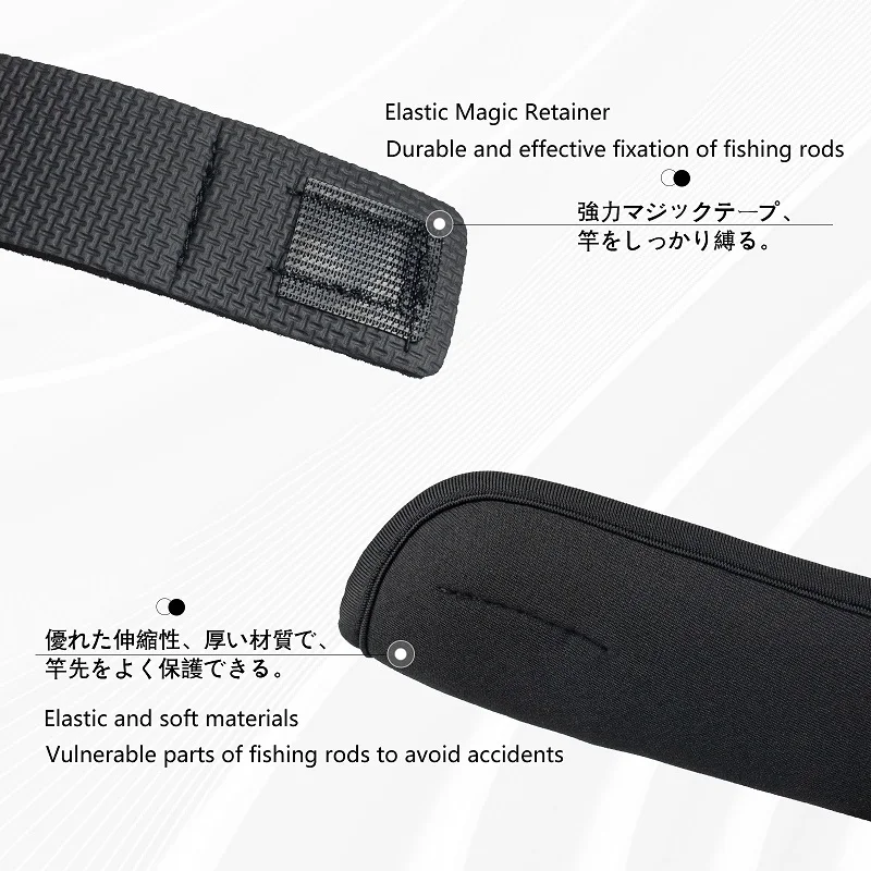 Pullther Fishing Rod Safe Elasticity Magic Tape Protective Sleeve Luya Fishing Rod with Tip Cover Straps Reusable Protector Case
