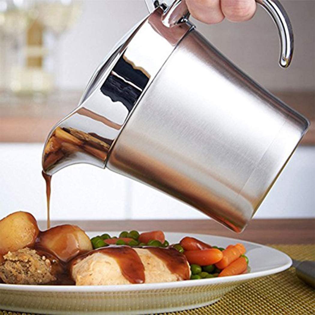 304 Stainless Steel Double Insulated Gravy Boat Serving Jug With Lid for Gravy, Cream, Sauce, Salad Dressing