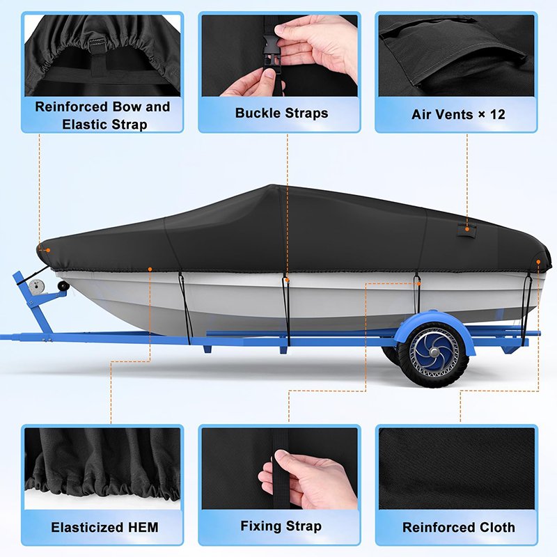 Waterproof UV-Proof V-Type Yacht Cover 600D Oxford Polyester With PVC Boat Cover
