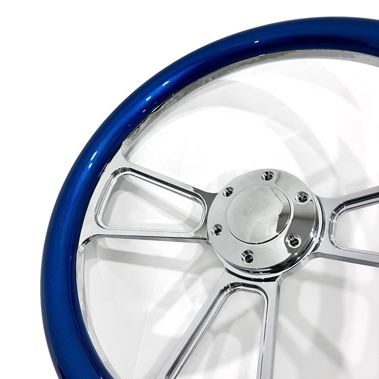 TIYPEOR General Classic New 5mm Thick Bracket Deep Wheel Design Boat Shaped Blue Solid Wood Steering Wheel