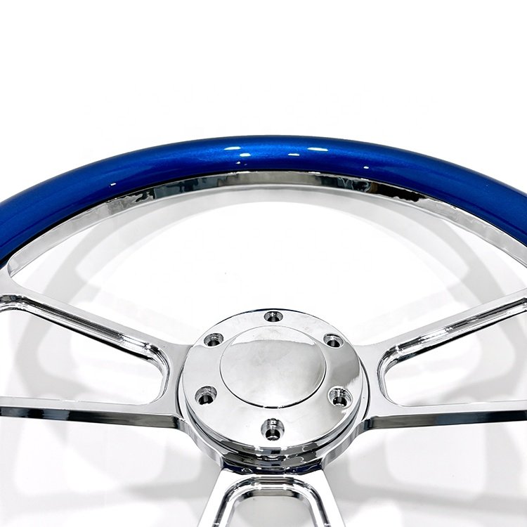 TIYPEOR General Classic New 5mm Thick Bracket Deep Wheel Design Boat Shaped Blue Solid Wood Steering Wheel