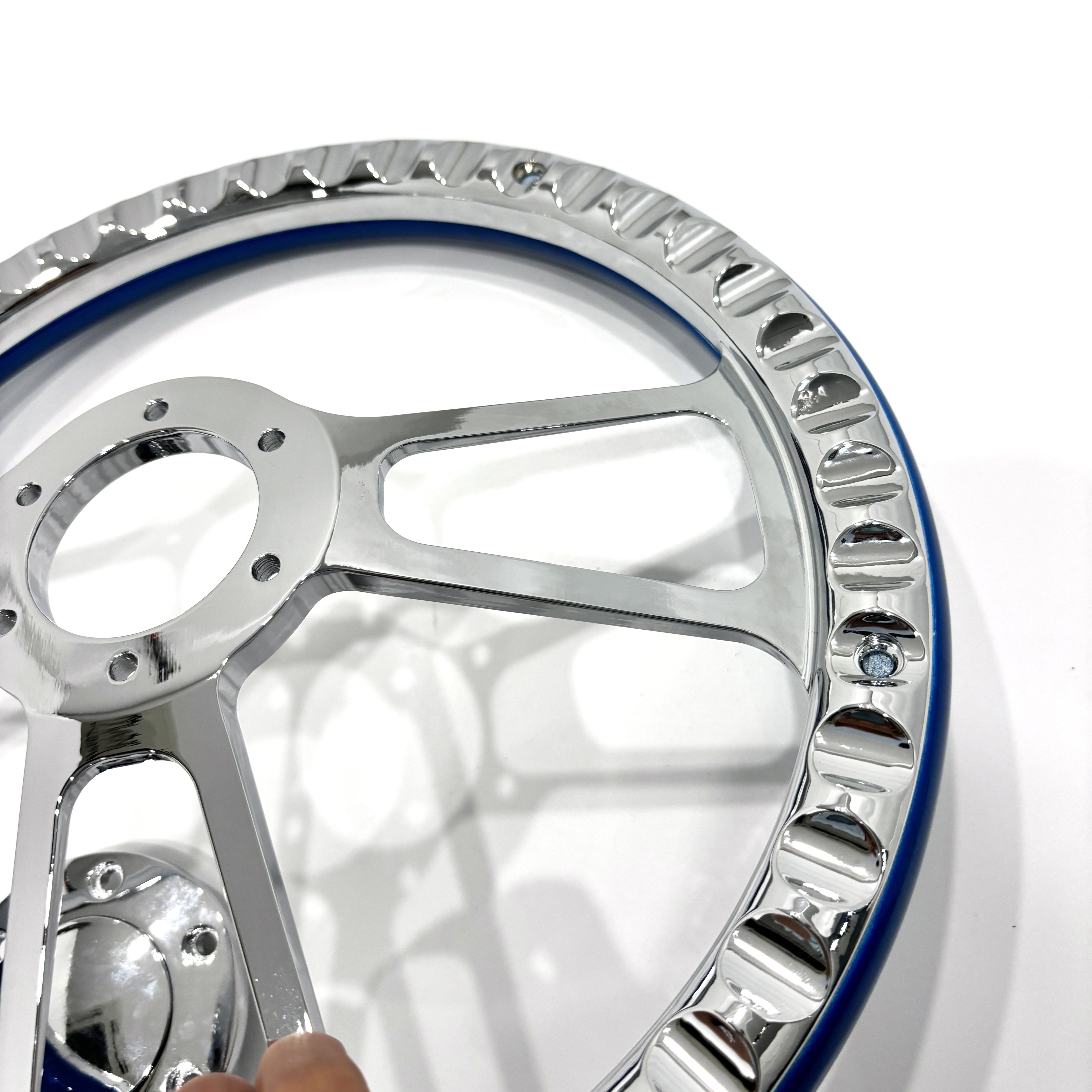 TIYPEOR General Classic New 5mm Thick Bracket Deep Wheel Design Boat Shaped Blue Solid Wood Steering Wheel