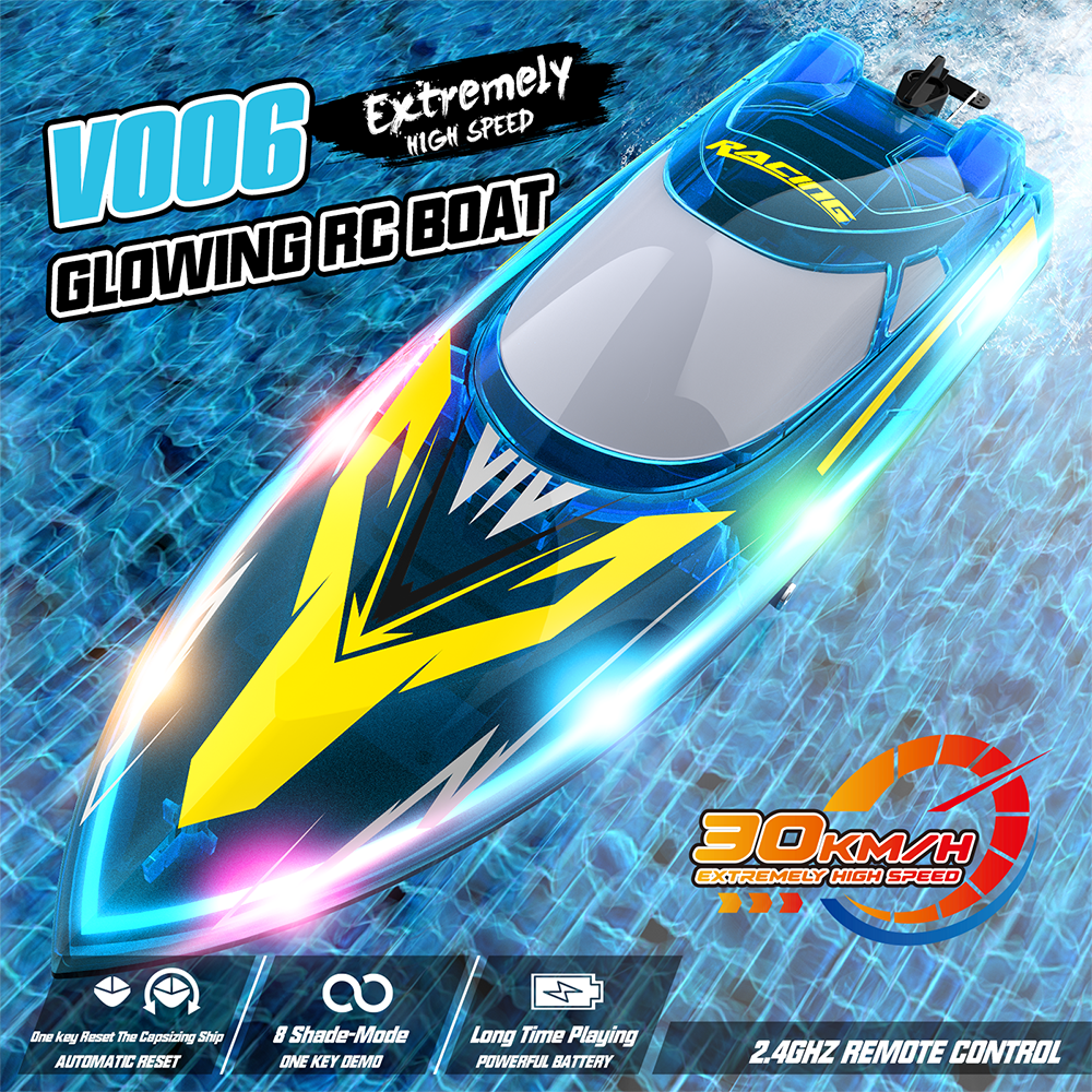 Flytec V006 RC Speed Boat High Speed Electric Boat Motor Cool Lighting Effect RGB Colorful 8-Shaped Route Driving Demo Mode