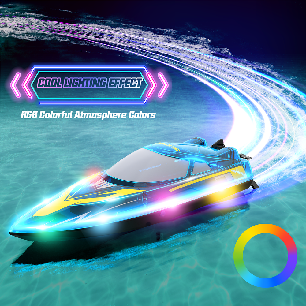 Flytec V006 RC Speed Boat High Speed Electric Boat Motor Cool Lighting Effect RGB Colorful 8-Shaped Route Driving Demo Mode