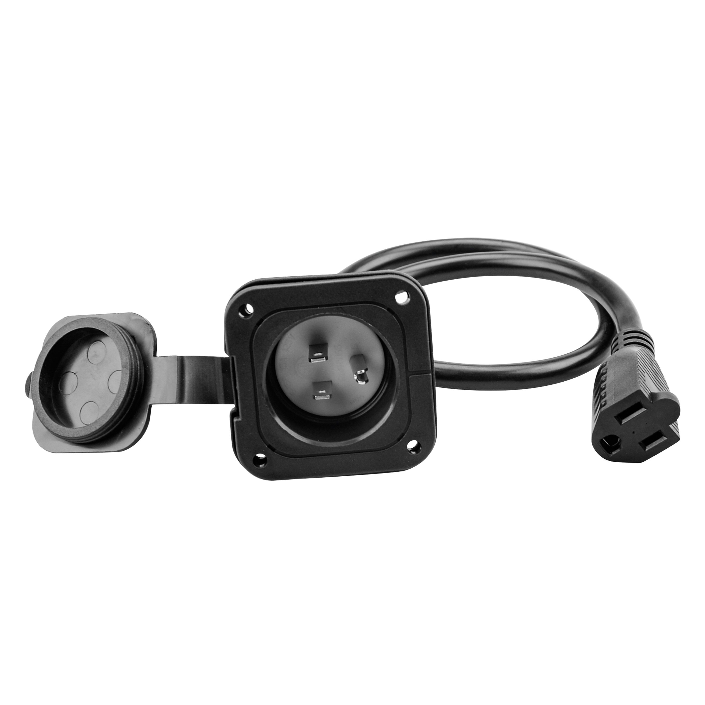 15A Flanged Inlet 125V RV Shore Power Plug Inlet Male Receptacle NEMA 5-15P 2Pole 3Wire AC Port Plug with 18'' Extension Cord