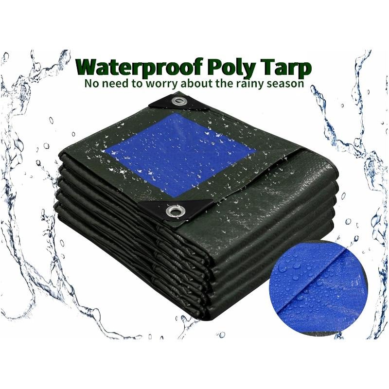 Linyi PE Tarpaulin Large Waterproof Tarp Thick Poly Tarpaulin for Canopy Tent Boats RV Pool Covers Multipurpose Protective Tarps