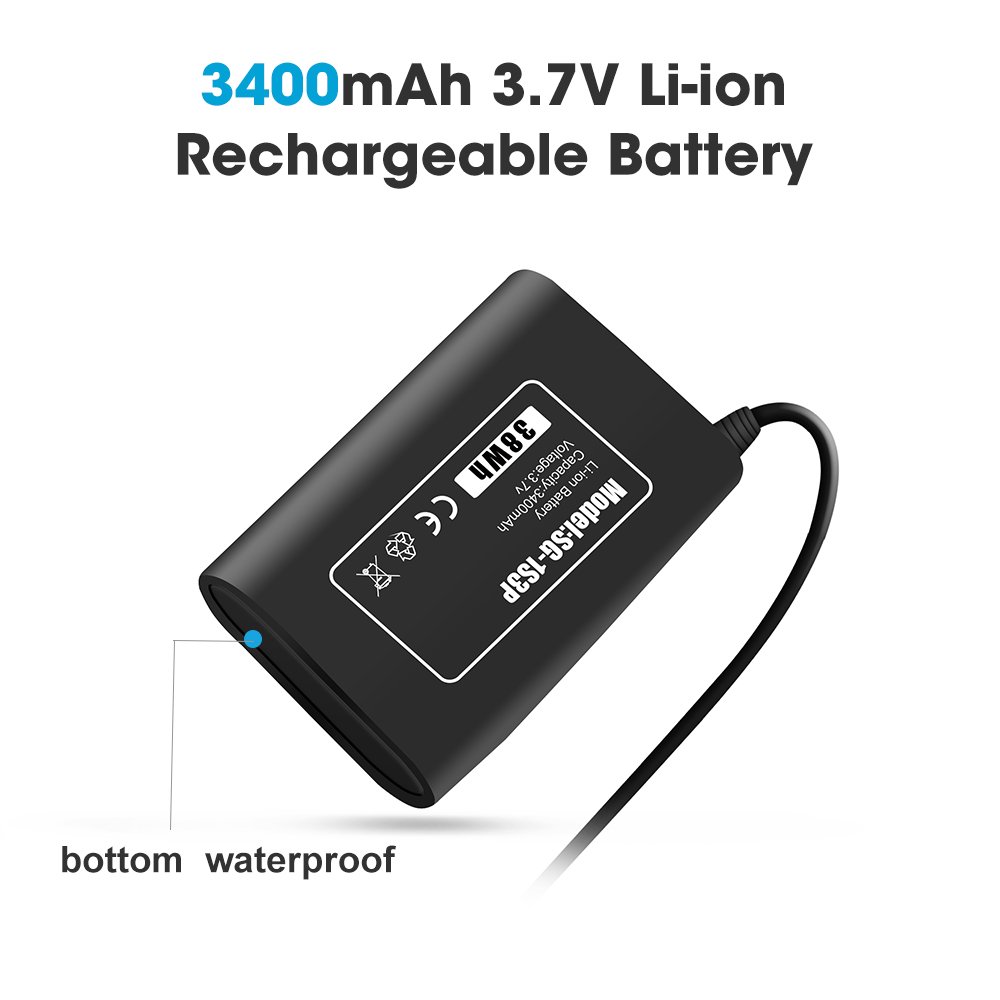 3.7V 10.2Ah 18650 Lithium Waterproof Rechargeable Silicone Case Battery Pack 3400mAh Battery Cell With USB Type-C Connector