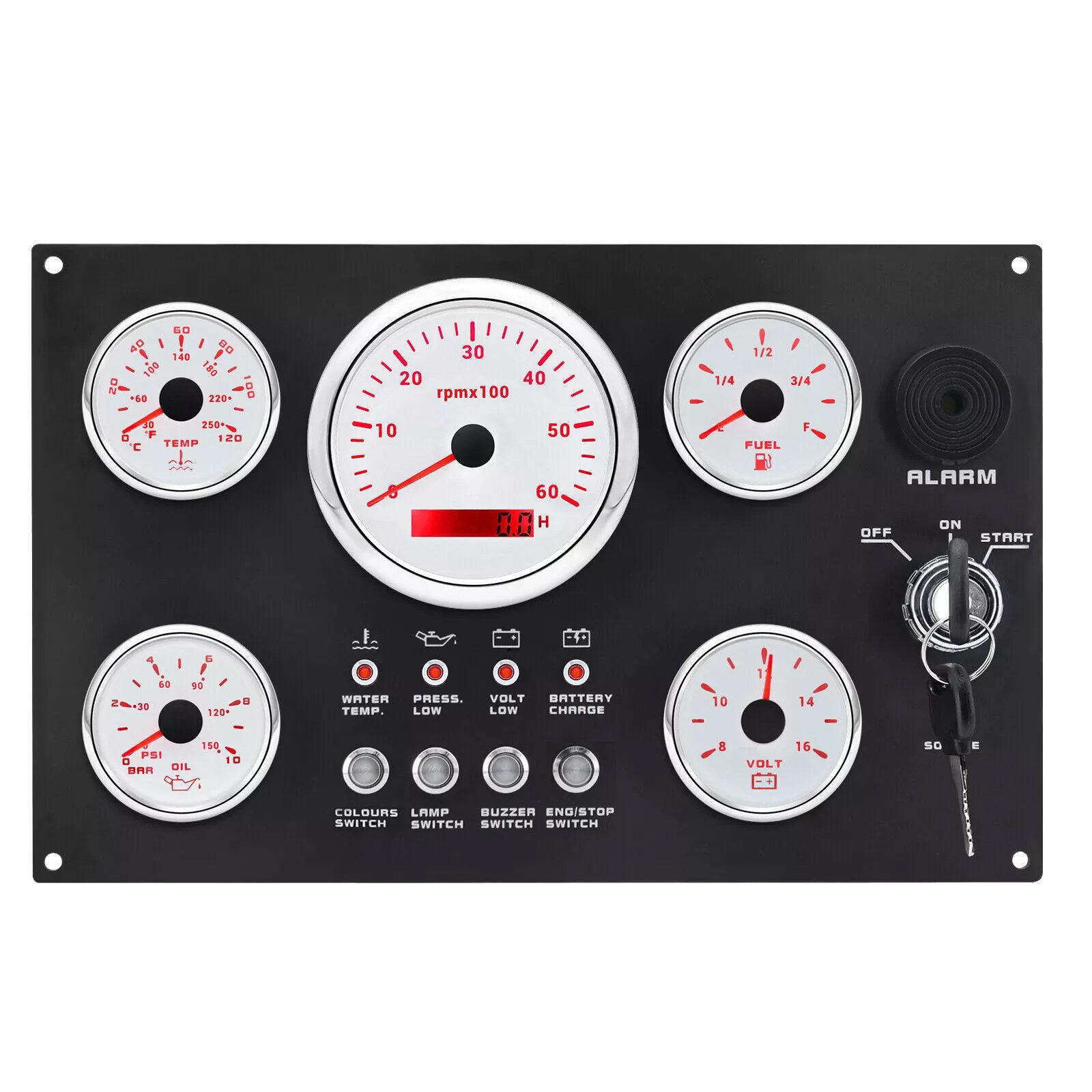 5 Gauges Set With Instrument Panel Tachometer 6000RPM 7 Color LED for Boat Yacht