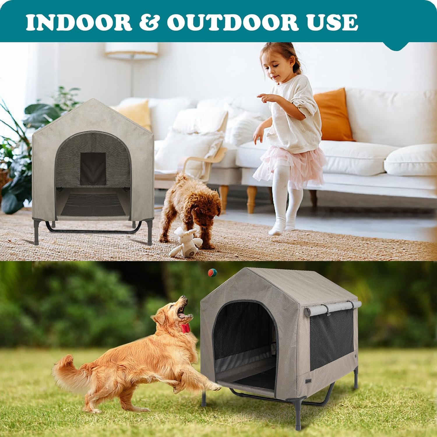Large Elevated Dog House With Door Extra Large Dog Houses With Removable Cover XL Dog Shelters for Outside
