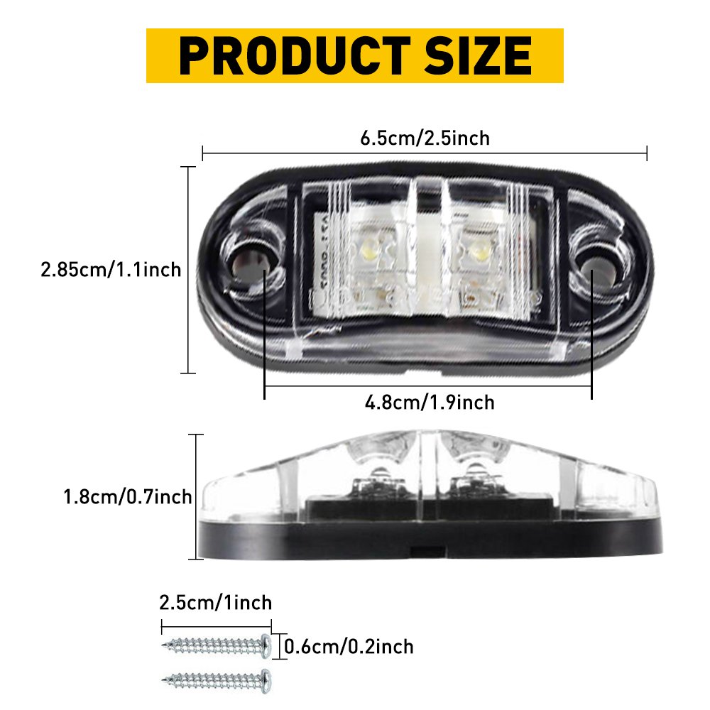 AUXITO Amber White 2.5" LED Trailer Truck Clearance Marker Side Light for Boat Marine RV
