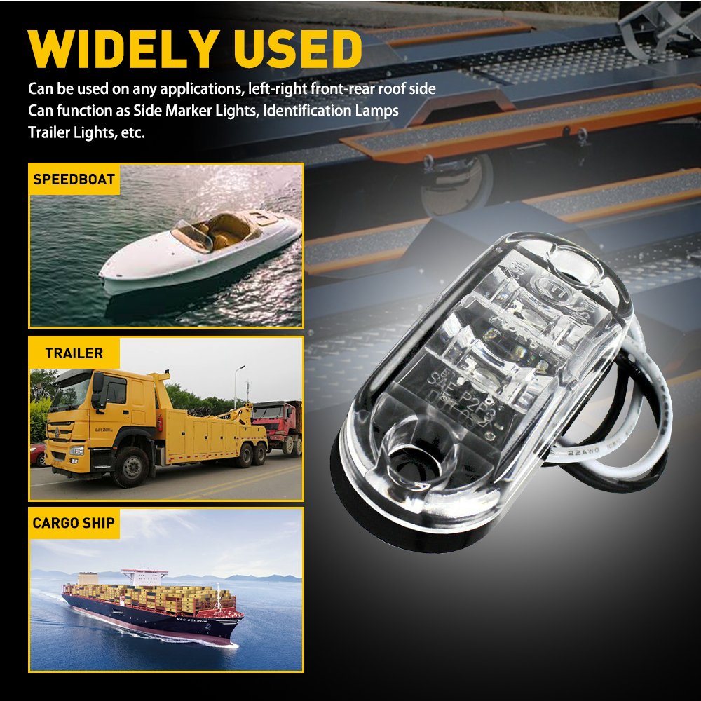 AUXITO Amber White 2.5" LED Trailer Truck Clearance Marker Side Light for Boat Marine RV