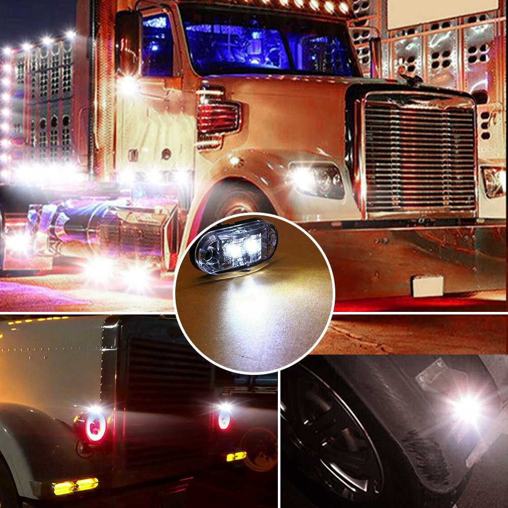 AUXITO Amber White 2.5" LED Trailer Truck Clearance Marker Side Light for Boat Marine RV