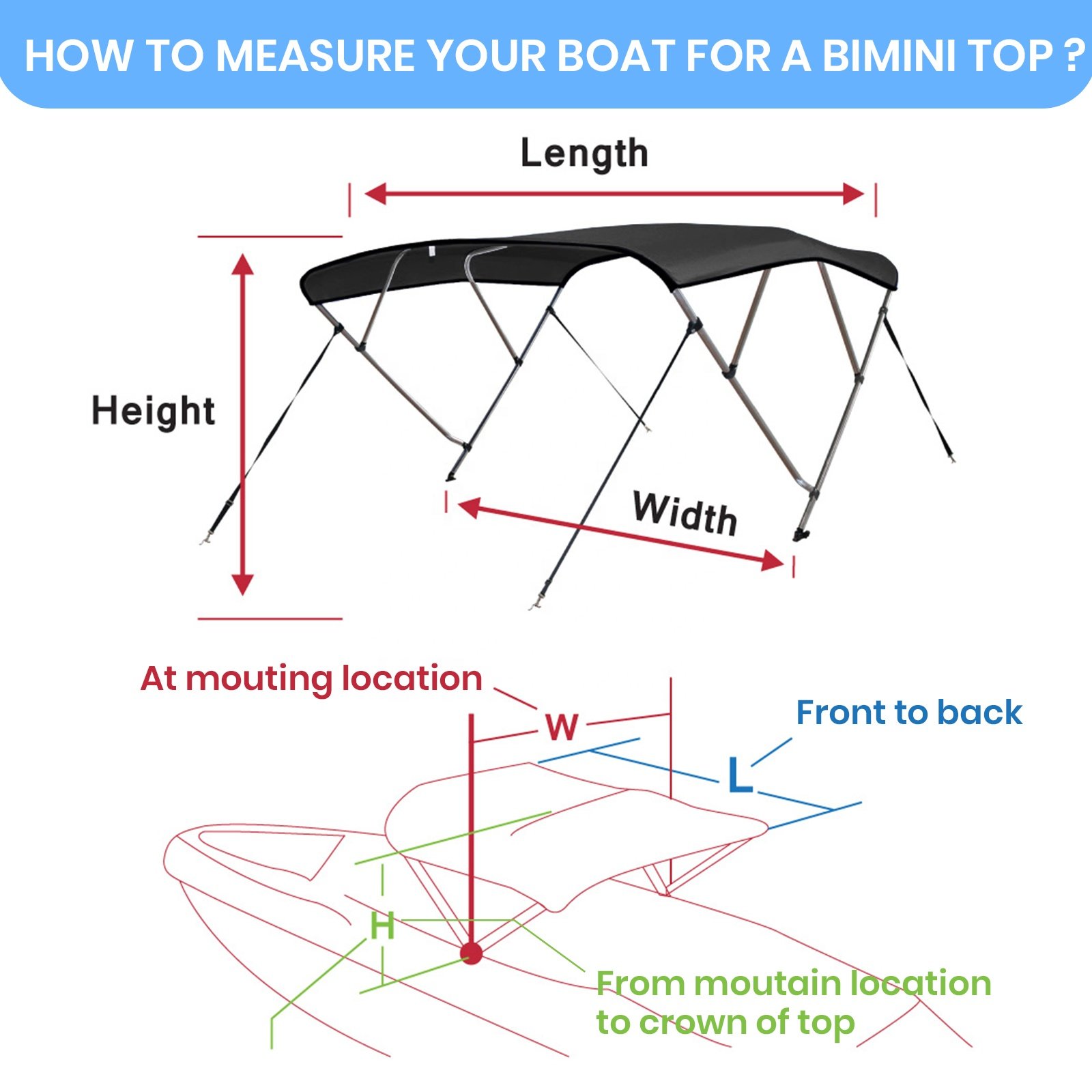 4 Bow 600D Polyester Aluminum Different Colors Boat Bimini Top Cover with Rear Support Poles