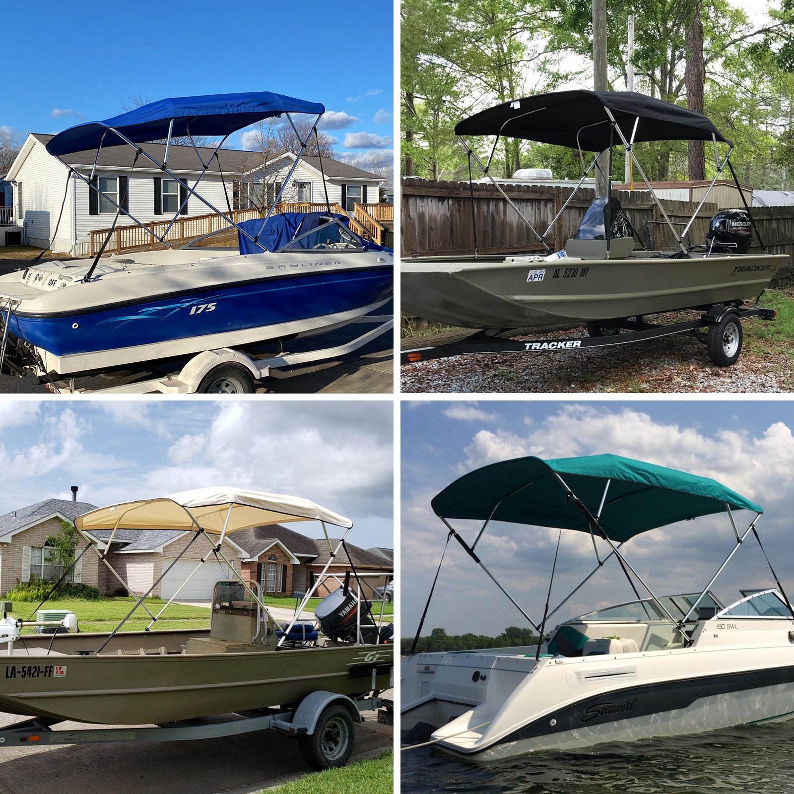 4 Bow 600D Polyester Aluminum Different Colors Boat Bimini Top Cover with Rear Support Poles