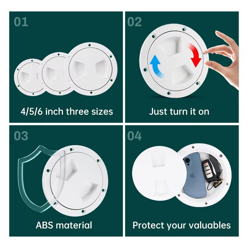 Marine Round Deck Hatch ABS Plastic Anti-slip Handhole Hatch Cover 4/5/6 Inch